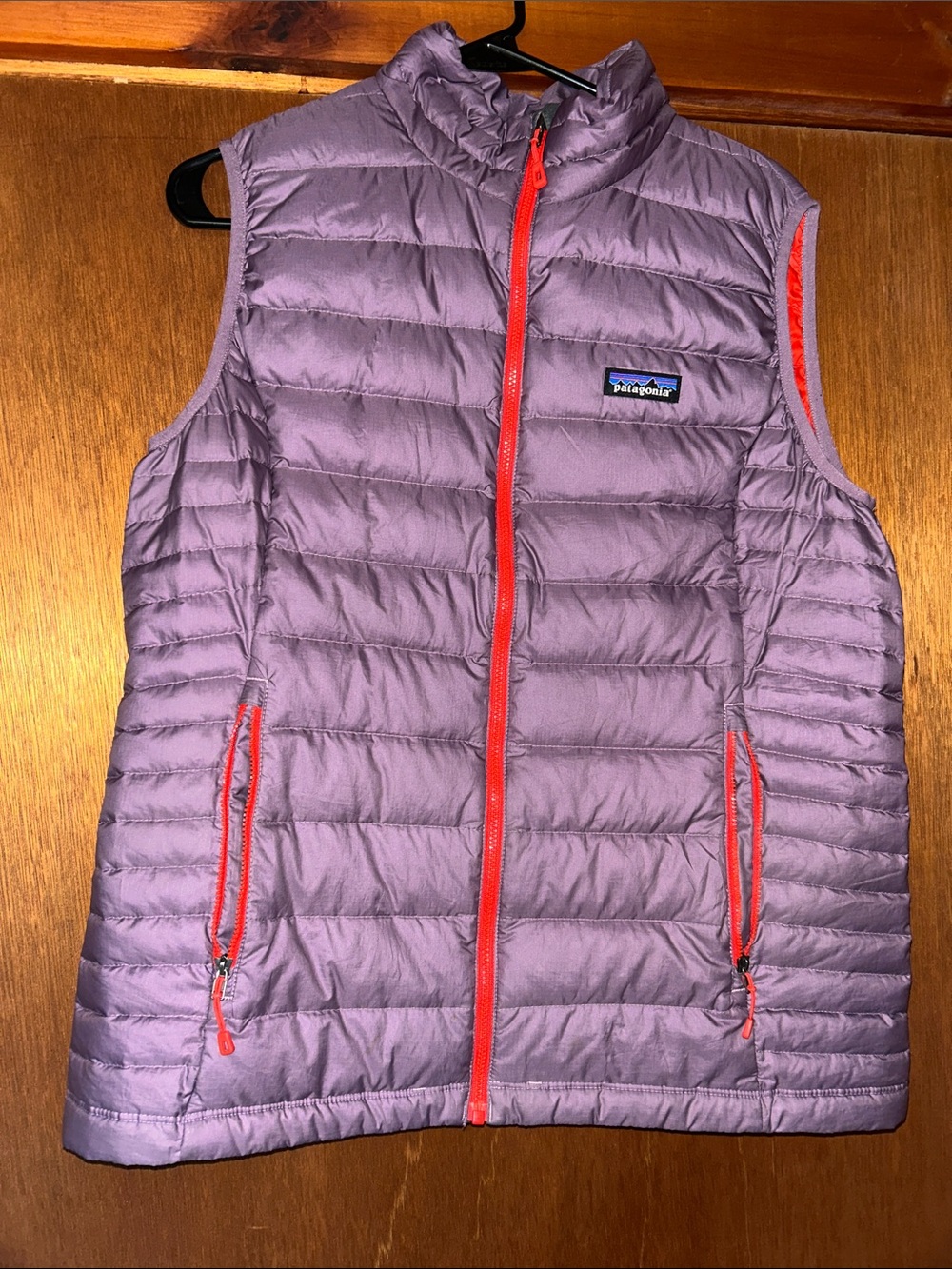 Patagonia Lavender Quilted Vest with Coral Trim